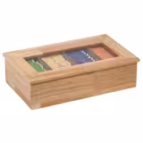 Teebox - Holz - 4 Kammern - mit Sichtfenster - ohne Gravur - Braun