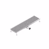 Stainless Steel Channel Drain - AISI 304 - 1200x300mm - low-profile - side outlet - Ø70mm - removable grate/strainer