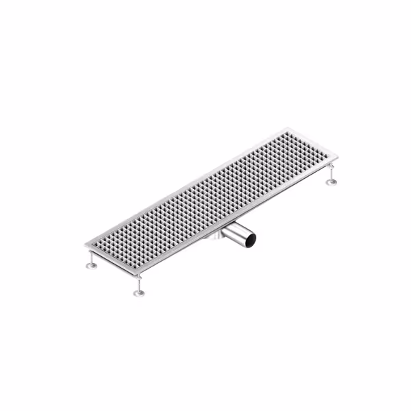 RVS vloerput - 1200x300mm - lage inbouwhoogte & zijuitlaat - DN70