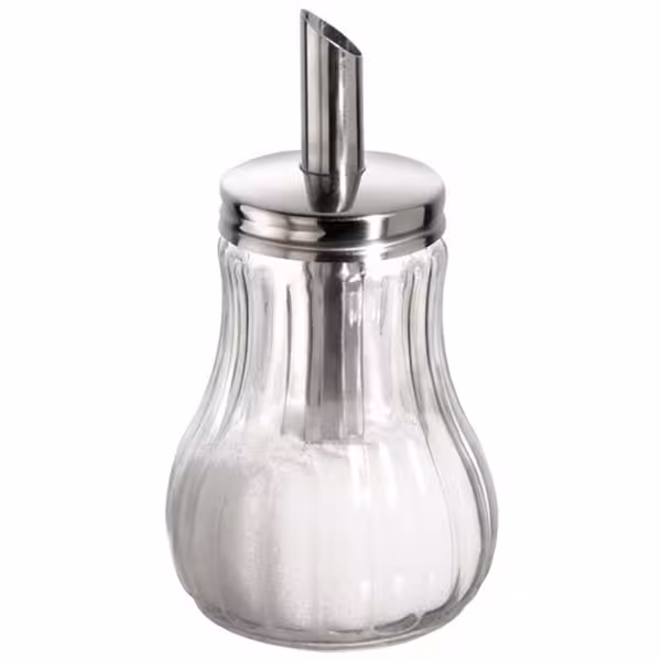 (6 unid) Dispensador de açúcar - Vidro - 250ml - Altura: 150mm - com tubo doseador