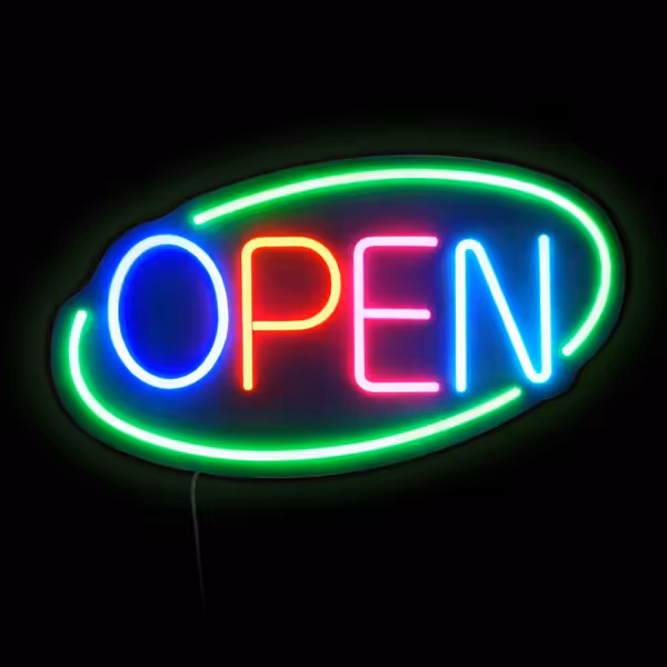 LED-skylt - OPEN - dimbar - grön/RGB (flerfärgad) - 420x250 mm
