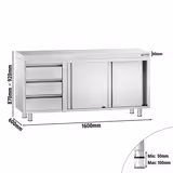 Tavolo armadiato in acciaio inox PREMIUM - 1600x600mm - con 3 cassetti a sinistra