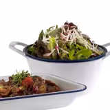 (6 stuks) Schaal - ENAMEL LOOK - Melamine - 0,3L - 150x115mm - Diepte:65mm - met handvatten - stapelbaar - Wit/Blauw