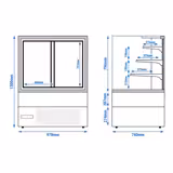 Commercial cake display fridge - 274L - 978mm - Double glazing - with 3 adjustable shelves - rear sliding doors