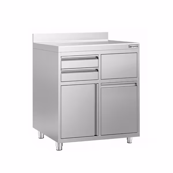 Mobile da lavoro - per macchina da caffè - 1000x600 mm - con 1 anta a battente, 2 cassetti, cestino dei rifiuti e bordo rialzato