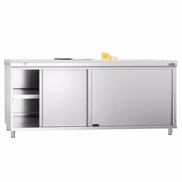 Edelstahl Arbeitsschrank PREMIUM - 2000x600mm - mit Schiebetür - inkl. Schneideplatte Weiß