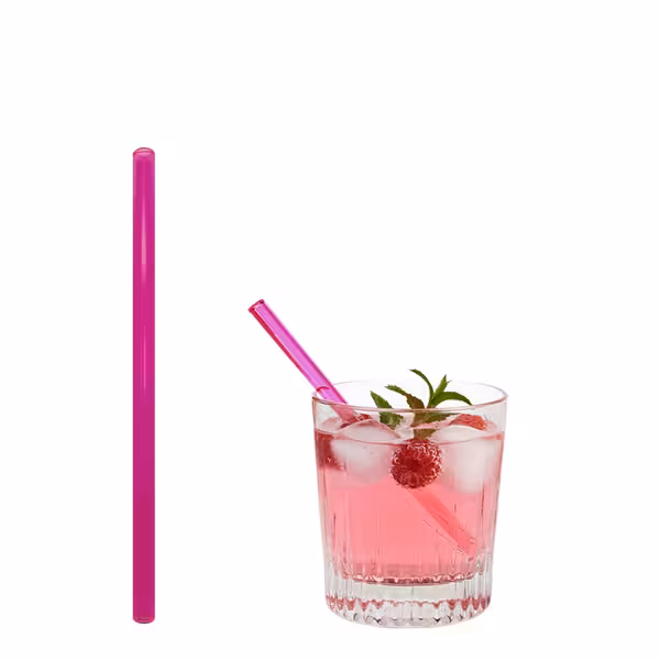 (50 pcs) Glass Drinking Straws - 150mm - ø 8mm - straight - Neon Pink - incl. 1 Nylon cleaning brush