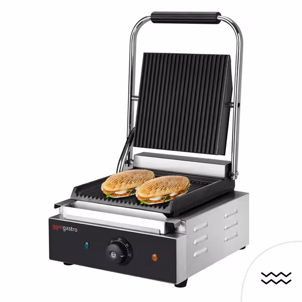 Kontaktgrill / Hamburger Grill - 1,8 kW - oben & unten Gerillt - Grillfläche: 235x225mm