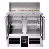 Saladette PREMIUM - 903mm - 2 porte - con sovrastruttura in acciaio inox per 5x GN 1/6 - piano di lavoro in granito