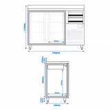 Barkoeledag PREMIUM PLUS - 1468x600mm - met 2 deuren & 2 laden, spatrand - 340l