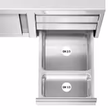 Mesa de trabalho PREMIUM - em Aço Inoxidável - 1,4 m - com 3 gavetas á direita e rebordo posterior