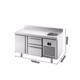 Koelwerkbank Premium PLUS - 1468x600mm - met 1 spoelbak, 1 deur, 2 laden & achterwand