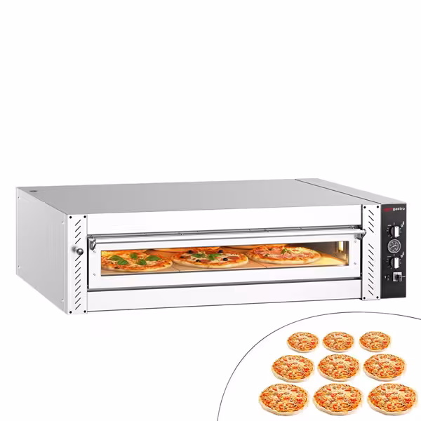 Elektrische pizzaoven (chamotte bakvloer) - 1320x1150x385mm - 1 kamer - 1x9 pizza’s Ø30cm - tot 450°C - Handmatig