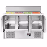 Saladette ECO - 1368mm - 3 porte in vetro - con vano ingredienti per GN 1/1, coperchio in acciaio inox
