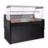 Koeltoonbank - 1580x975mm - 140 liter - kleur zwart - achterzijde 2 schuifdeuren - rechte ruit - marmeren werkblad