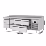 Masă frigorifică PREMIUM PLUS - 2452x700 mm - 625 L - cu 8 sertare - bordură