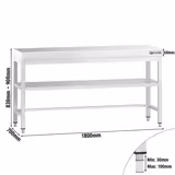 طاولة عمل ستانلس ستيل PREMIUM - 1800x700mm - مع رف سفلي & تدعيم