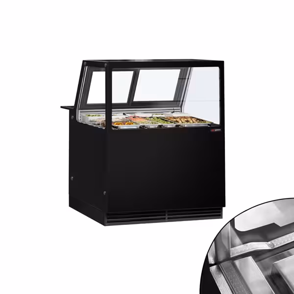 Banco gastronomia professionale KAISA - 1000x1048mm - Ventilata - 280 L - Vetro dritto - Doppi vetri - Sportelli posteriori 2 scorrevoli - Colore Nero