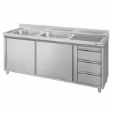 Lavello armadiato ECO - in acciaio inox - 1800x600mm - 3 cassetti - 2 vasche a sinistra
