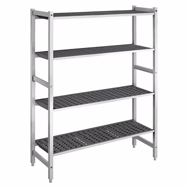 Aluminium/kunststof stelling - 1500x1800mm - Diepte: 560mm - met 4 schappen - Draagvermogen totaal: 900kg