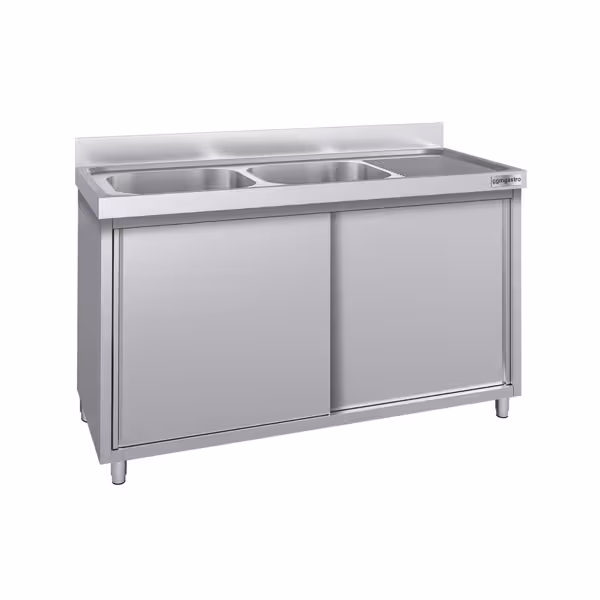 Chiuvetă tip dulap - din oțel inoxidabil ECO - 1,6 m - 2 cuve pe stânga - L 40 x L 50 x P 25 cm