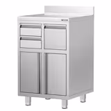 Armário de trabalho - para máquina de café - 600x600mm - com 2 gavetas, 1 porta, 1 balde do lixo e rebordo elevado