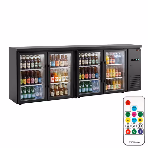 Commercial Back Bar Cooler ECO – 2540 mm – with 4 Glass Doors – with RGB LED Lighting