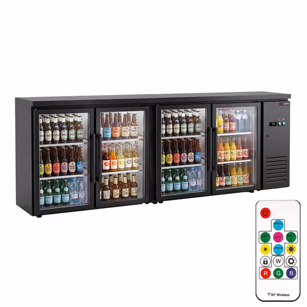 Commercial Back Bar Cooler ECO – 2540 mm – with 4 Glass Doors – with RGB LED Lighting