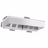Hotte à adosser professionnelle - Profondeur 1100 - 3200mm - sans moteur - avec filtres et éclairage