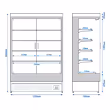 Expositor mural refrigerado para supermercado - 1320mm - 595L - com 2 portas em vidro duplo & 4 prateleiras - traseira fechada - Preto