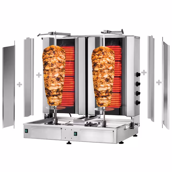 Electric Doner Kebab Grill (Shawarma/Gyros) - Twin x 4 Burner - up to 120kg - 14.4kW - incl. 2 double doors
