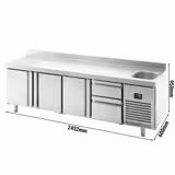 Commercial Refrigerated Worktable Premium PLUS - 2452x600 - 1 Basin - 3 Doors - 2 Drawers - Upstand