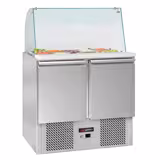 Saladette réfrigérée ECO - 900mm - 240L - 2 portes - avec vitrine de comptoir pour 2x GN 1/1 & 3x GN 1/6