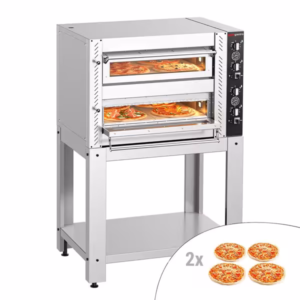 Elektrische pizzaoven (volledig chamotte) - 1040x850x1550mm - 2 kamers - 2x4 pizza’s Ø30cm - tot 450°C - Handmatig - incl. onderstel