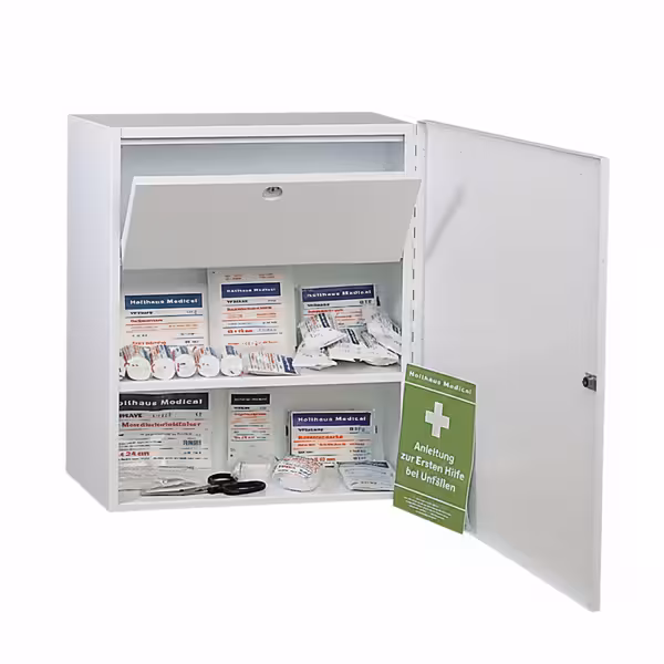 First Aid Cabinet Workplace Large - filled - powder-coated steel - White - with lockable - incl. 2 keys