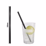 (50 pcs) Glass Drinking Straws - 200mm - ø 8mm - straight - Transparent Black - incl. 1 Nylon cleaning brush