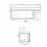Холодильный стол для пиццы Premium PLUS - 2305x800 мм - с 2 дверями и 6 выдвижными ящиками - вкл. холодильную витрину (надставку) - 11x GN 1/4