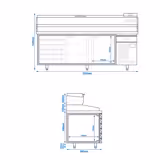Pizzawerkbank PREMIUM PLUS - 2305x800mm - granieten werkblad - met 2 deuren & 7 laden - incl. koelopzetvitrine - 11x GN 1/4