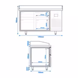Banco pizza refrigerato PREMIUM PLUS - 1490x700mm - con 4 cassetti - piano in granito