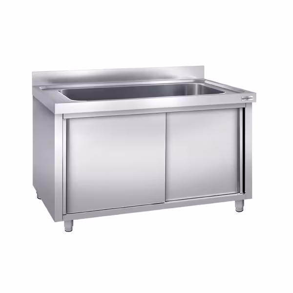 Mueble fregadero para ollas de acero Inox. - 1,6 m - 1 fregadero L 140 x B 40 x T 35 cm