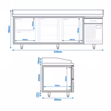 Table réfrigérée à pizza Premium PLUS - 2305 x 800 mm - avec 2 portes & 3 tiroirs
