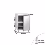 Masă de lucru tip dulap din oțel inoxidabil PREMIUM - 600x700 mm - 2 uși batante - fără rebord (centrală)