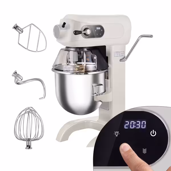 Impastatrice planetaria - 20 litri - 1,1 kW - con display, illuminazione e 3 accessori per mescolare - Avorio chiaro