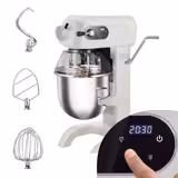 Impastatrice planetaria - da banco - 20L - 1,1kW - 3 utensili in dotazione (gancio, spatola, frusta) - 3 velocità - monofase - con display digitale e illuminazione LED - Hellelfenbein