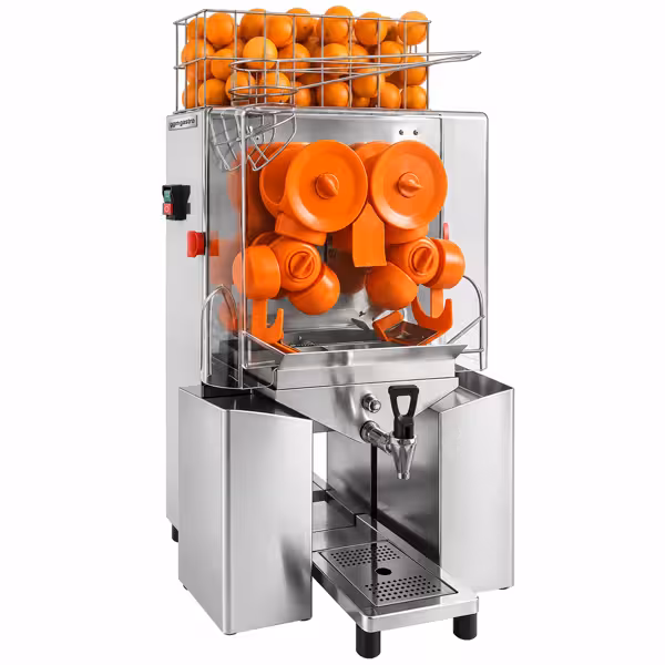 Electric orange juicer – with manual fruit feed and drain tap