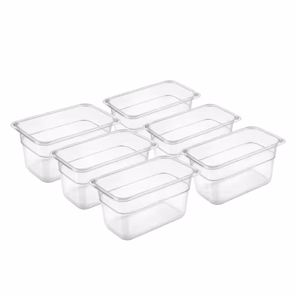 (6 pièces) Bac GN en polycarbonate 1/9 - transparent - Hauteur : 65 mm