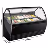 Vitrine de gelados Profissional NOLAN - 1736mm - Refrigeração ventilada - com iluminação LED - para 18 cubas de gelado de 5 litros - Preto - vidro frontal curvo - acesso pelo lado do operador