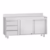 Mesa armario inox ECO - 1800x700mm - con 3 cajones izquierda & con peto