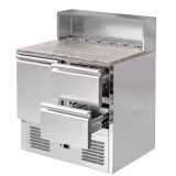 Saladette réfrigérée ECO - 903mm - 240L - 1 porte & 2 tiroirs - avec découpe pour 5x GN 1/6 & Couvercle inox - plan de travail en granit noir