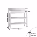 Rvs werktafel PREMIUM - 700x600mm - met onderblad - met achteropstand - met tussenschap - verstevigd werkblad